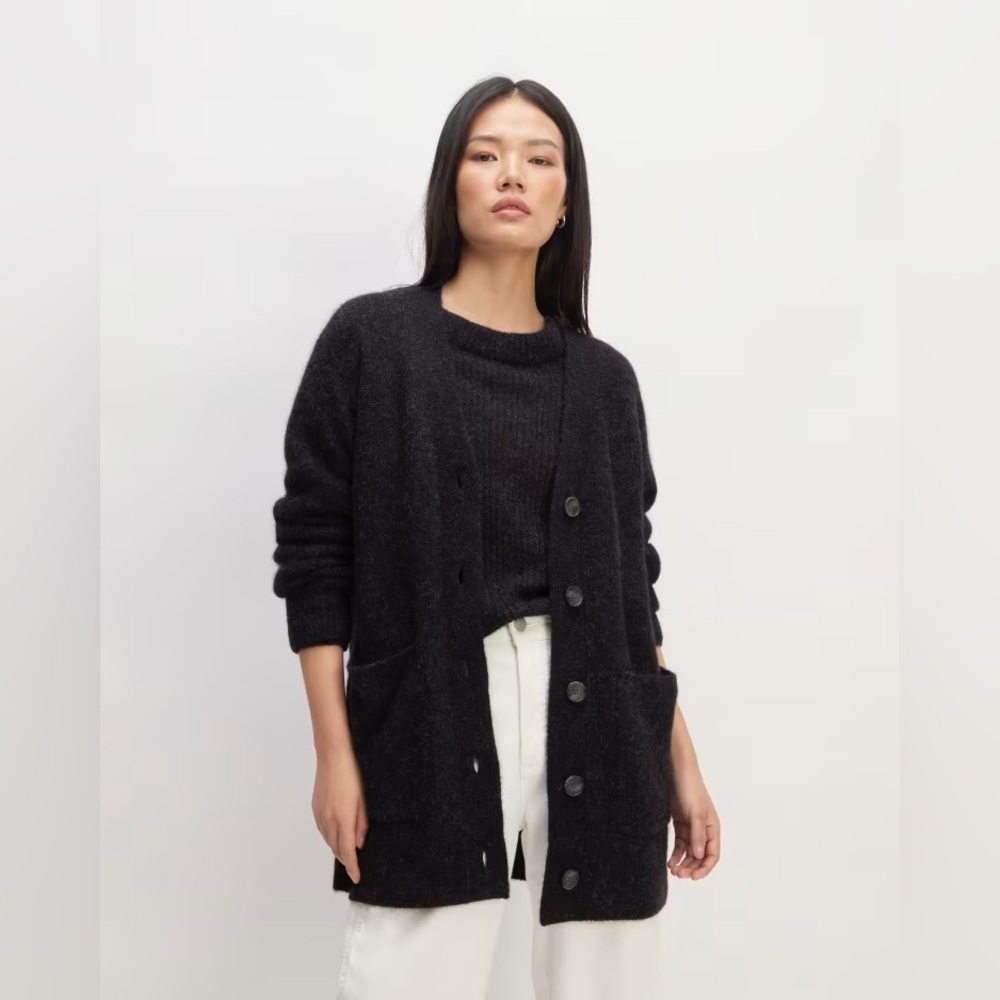 Everlane Oversized Alpaca Cardigan Heathered Black Size XXS